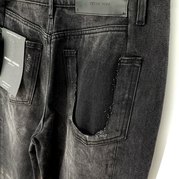 Homme + Femme NEW Jeans Mens Sz 34 Black Straight Leg Torn Pocket Cotton Blend - Picture 6 of 10